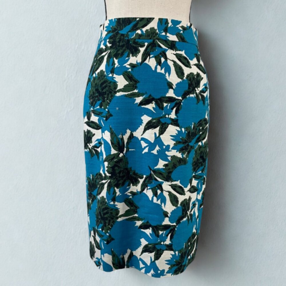 J.Crew NWOT Iconic No. 2 Pencil Skirt - Size 0 - Blue Floral - Stretch Cotton